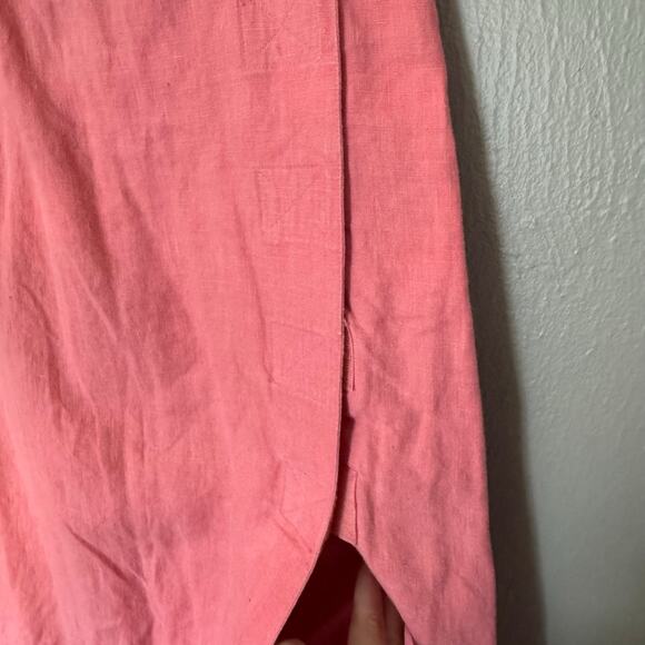 100% LINEN Coral Long Skirt High Rise Size Large Casual split skirt front - Picture 4 of 5